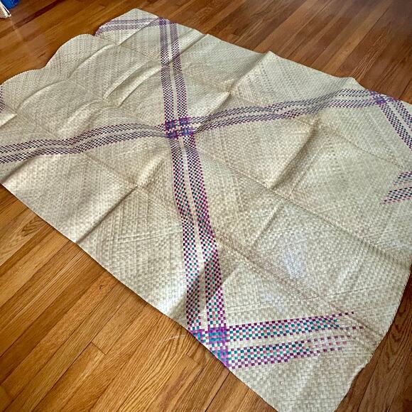 Vintage Banig Woven Mat 47 × 70 in Purple & Blue Plaid Design - Picture 9 of 11